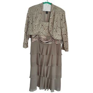 R&M Richards Mother of the Bride Champagne Gold Formal Tiered Dress w/Jacket 18W